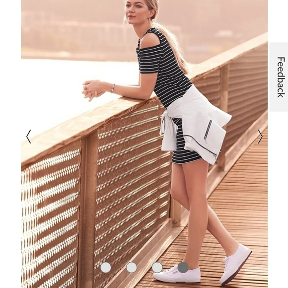 WHITE HOUSE BLACK MARKET WHBM Cold Shoulder Stripe Jersey Knit Shift Dress sz S - Picture 4 of 15